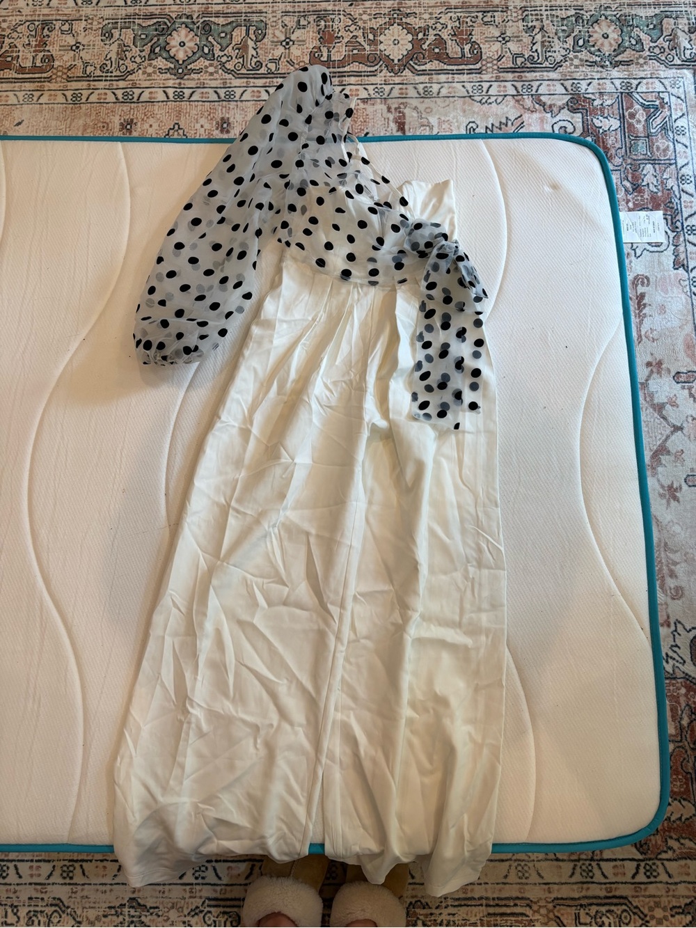 Nasty Gal White One-Shoulder Jumpsuit with Black Polka Dot Sleeve